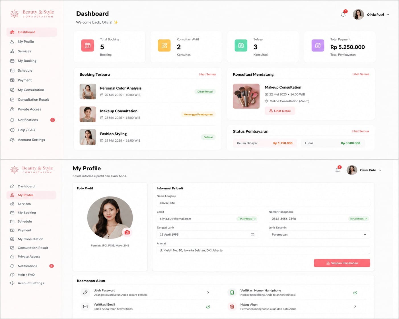 Dashboard Booking & Konsultasi Beauty