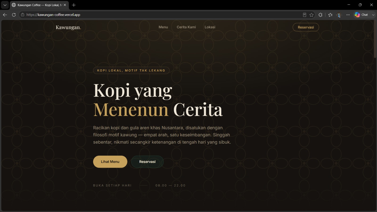 Website Reservasi & Brand Storytelling Kawungan Coffee